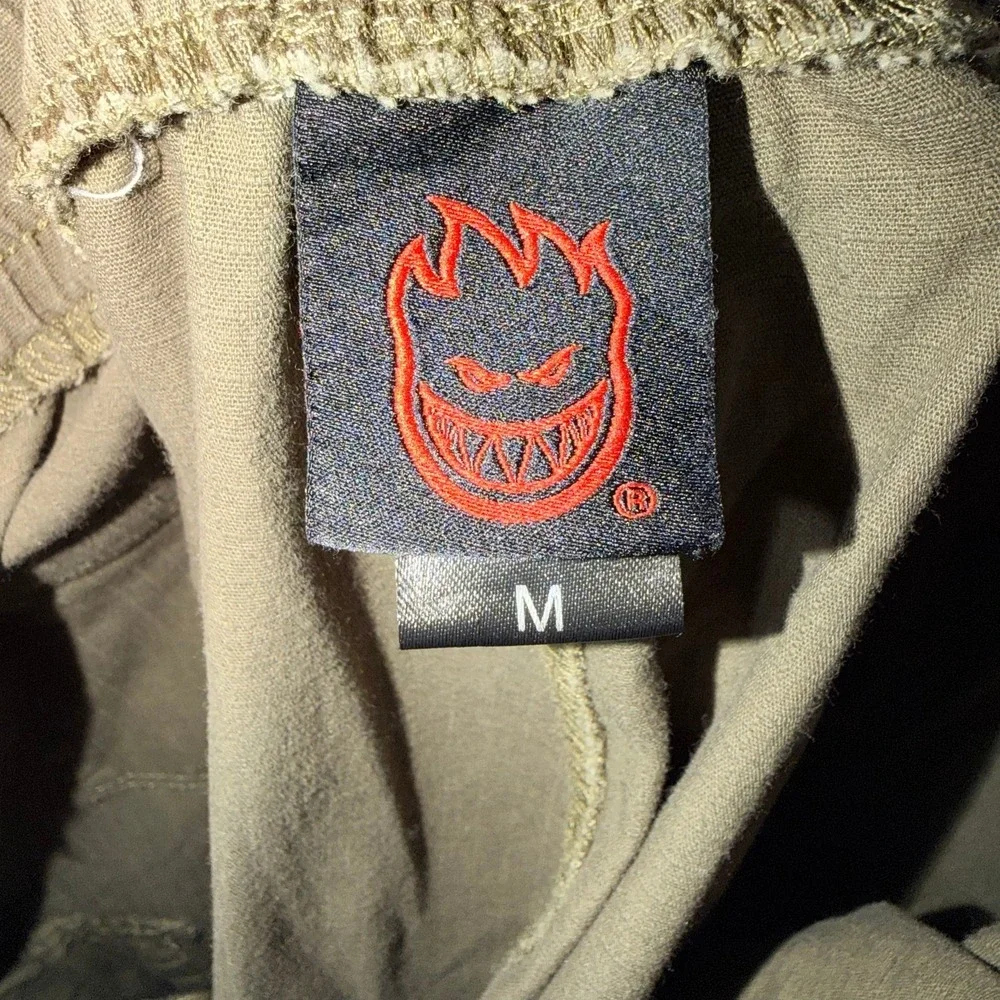 Spitfire Mens Cargo Pants Size M Olive Green Bighead Logo Skate Belted Cotton - Picture 3 of 7